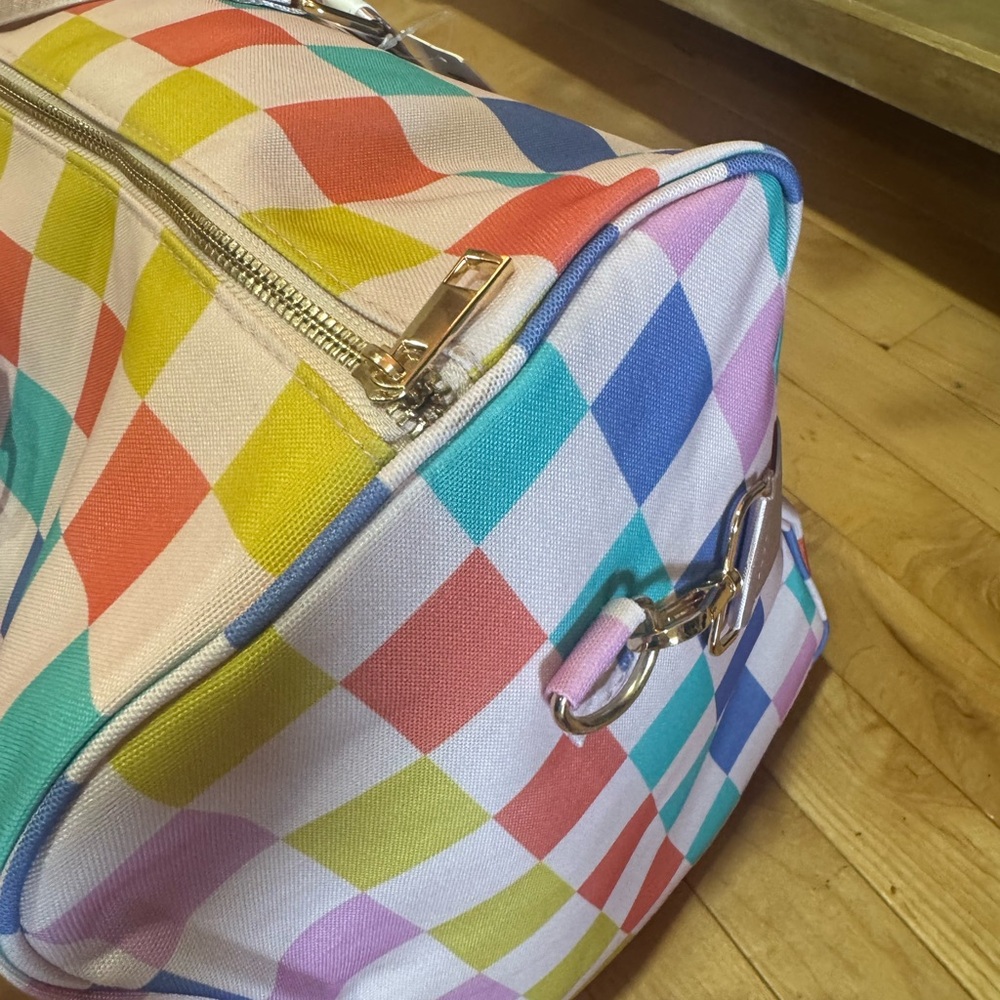Multicolored Checkered Pattern Duffle Weekender B… - image 4